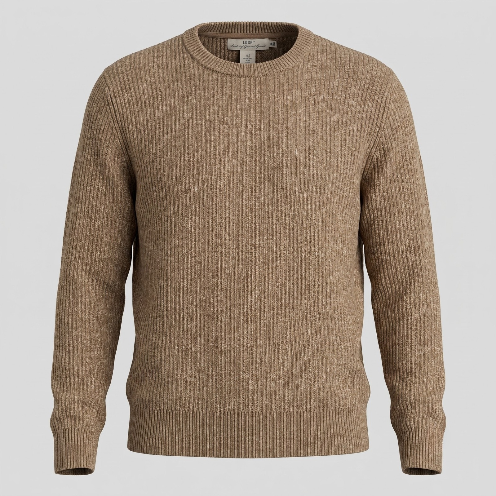L.O.G.G. H&M Men Medium Tan Sweater Label Of Graded Goods Ribbed Knit Crewneck